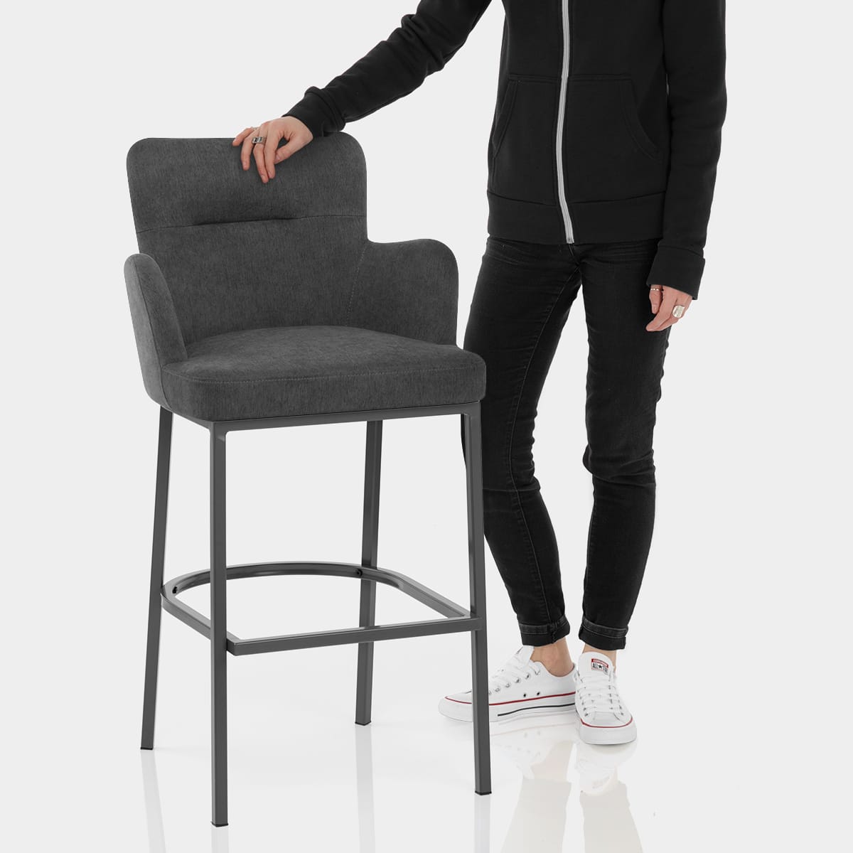 Porter Bar Stool Charcoal Fabric Features Image