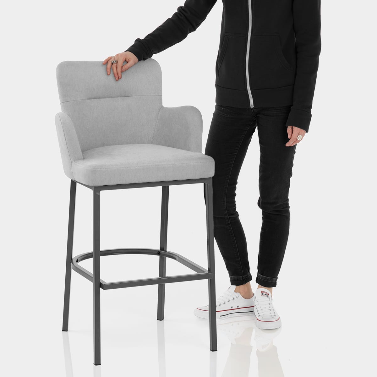 Porter Bar Stool Grey Fabric Features Image