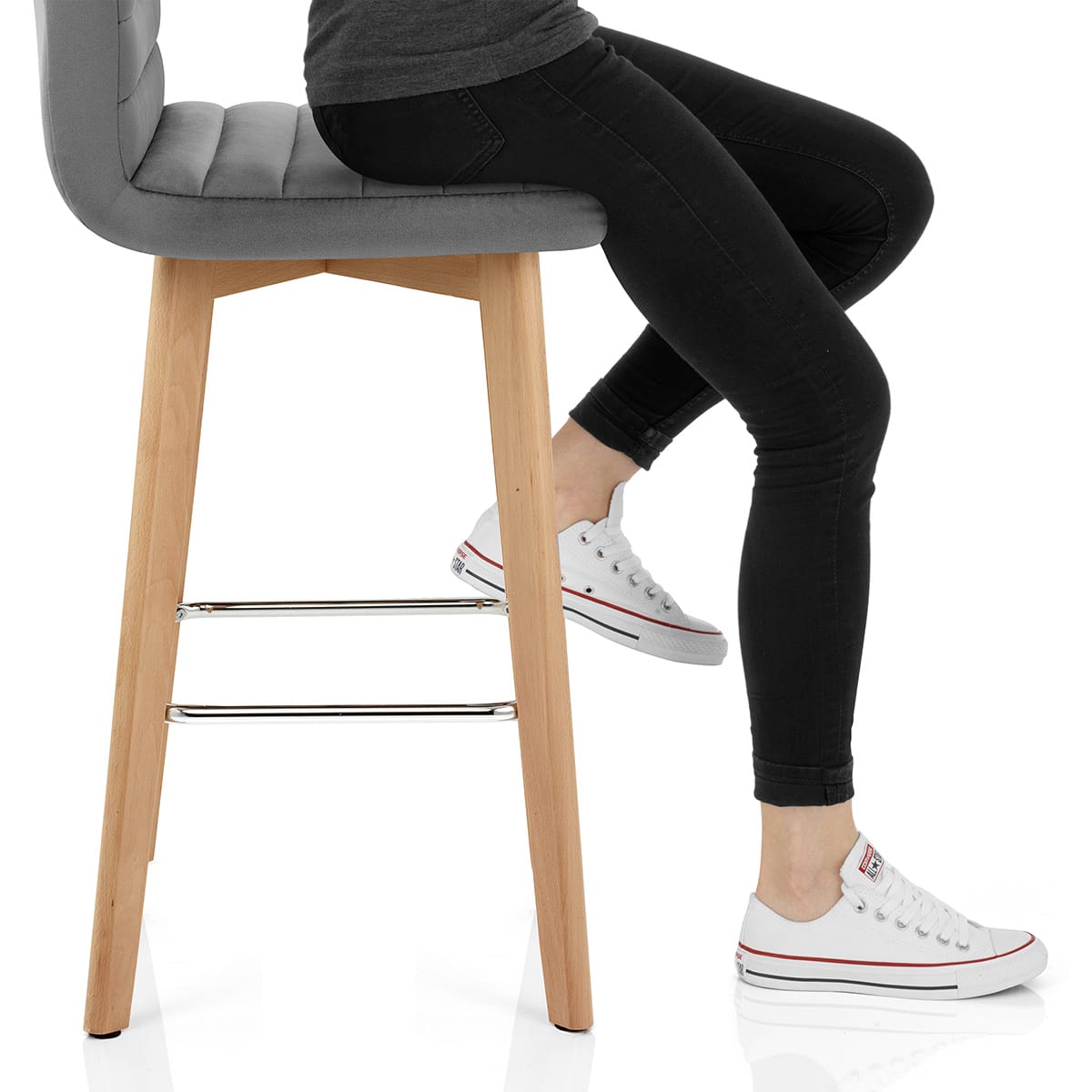 Pure Wooden Stool Grey Velvet Frame Image