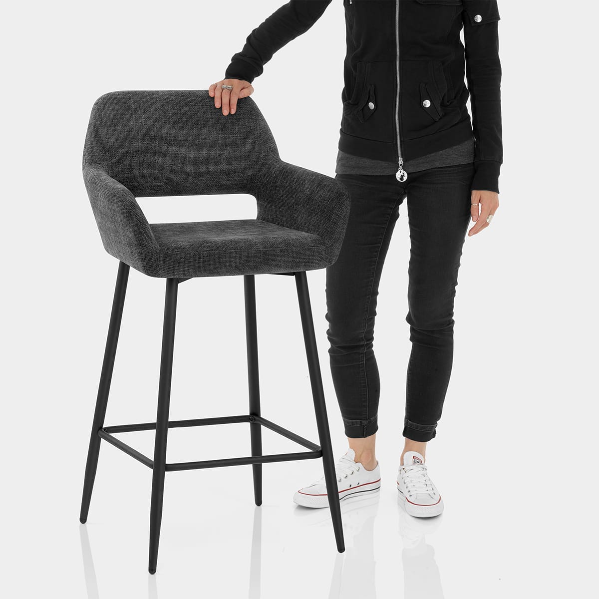 Raven Bar Stool Black Fabric Features Image