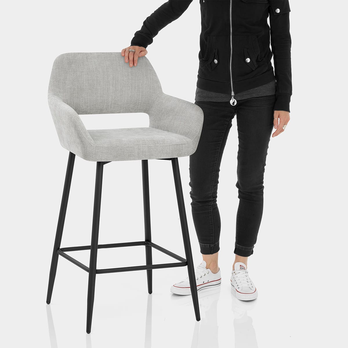 Raven Bar Stool Light Grey Fabric Features Image