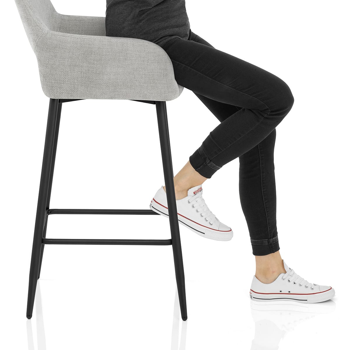 Raven Bar Stool Light Grey Fabric Frame Image