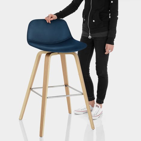 Reef Wooden Stool Blue Velvet Features Image