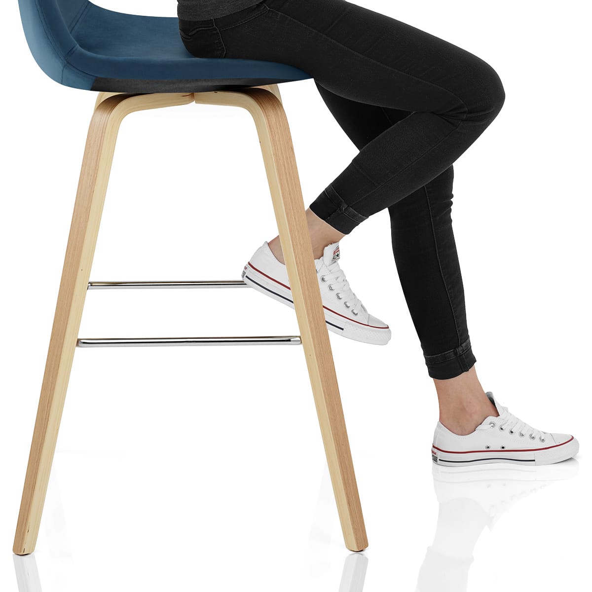 Reef Wooden Stool Blue Velvet Frame Image