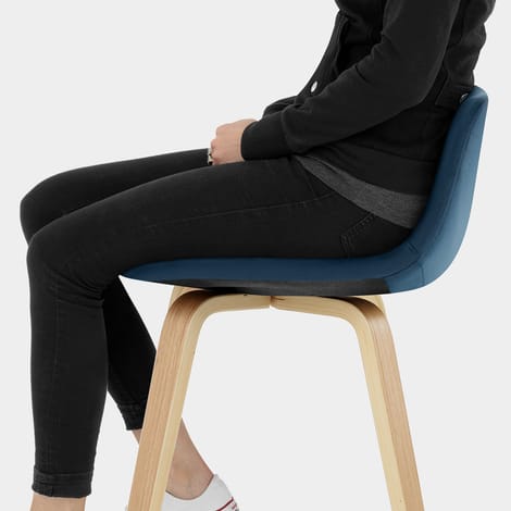 Reef Wooden Stool Blue Velvet Seat Image
