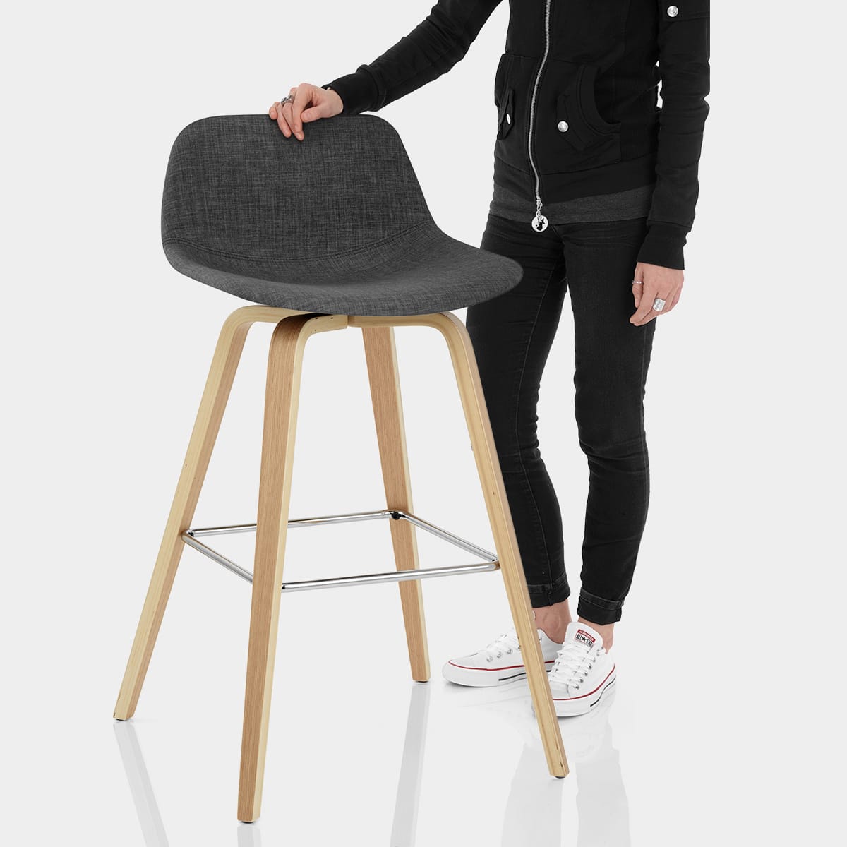 Reef Wooden Stool Charcoal Fabric Features Image