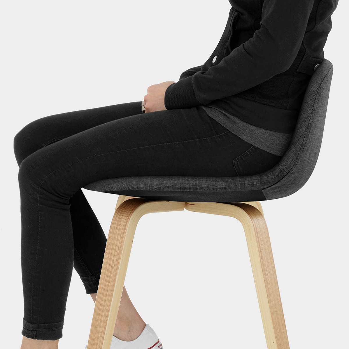 Reef Wooden Stool Charcoal Fabric Seat Image