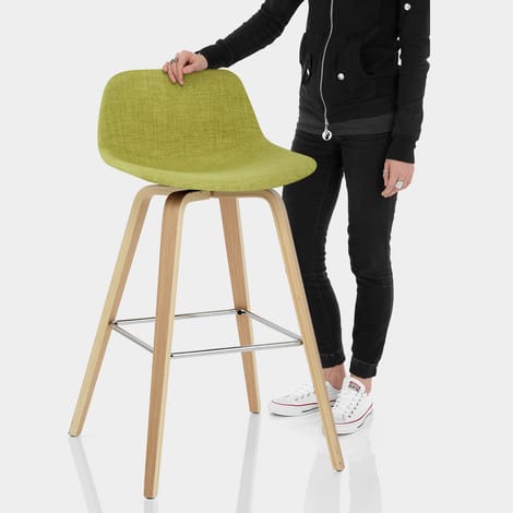 Reef Wooden Stool Green Fabric Features Image