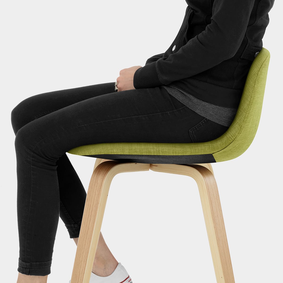 Reef Wooden Stool Green Fabric Seat Image