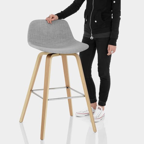Reef Wooden Stool Grey Fabric Features Image