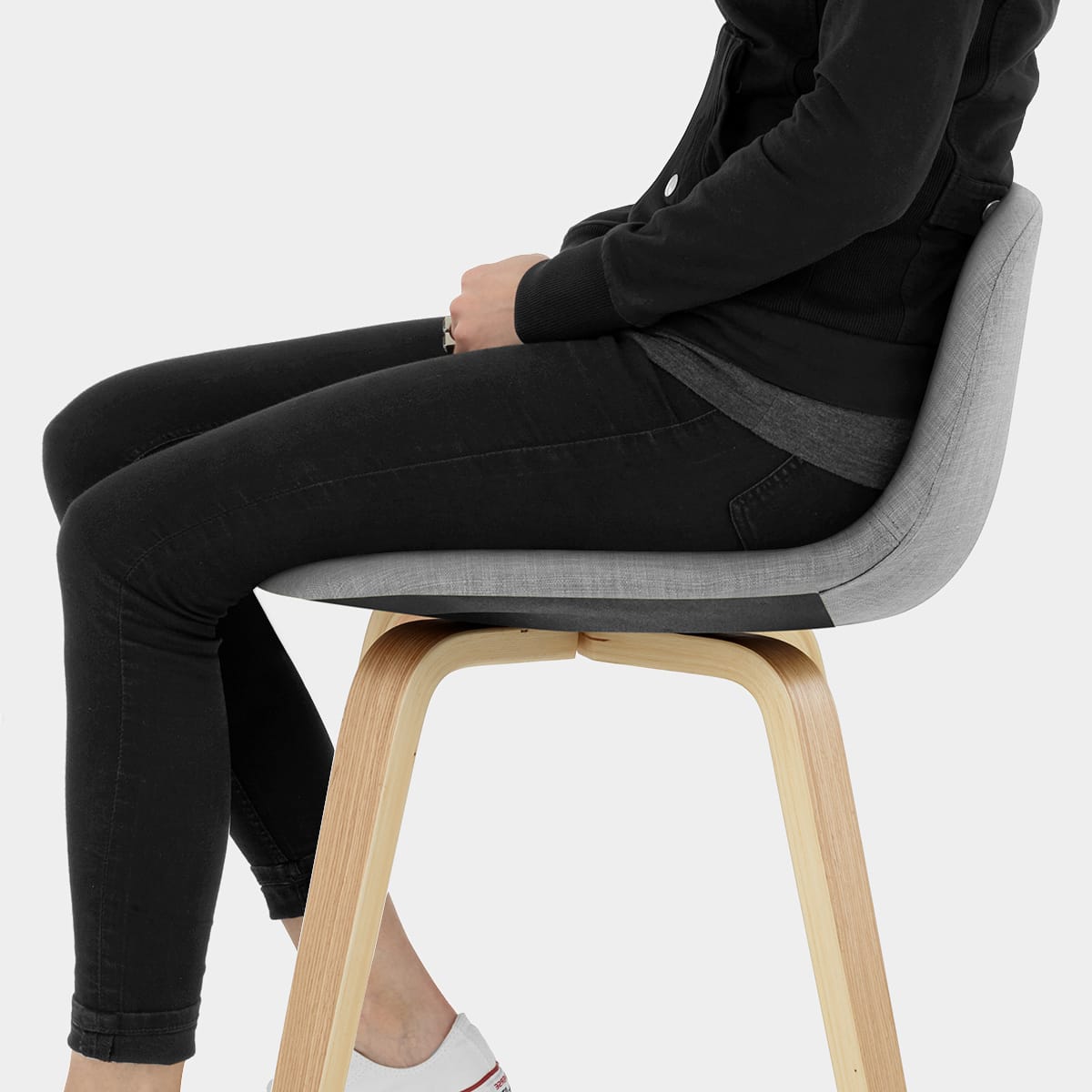 Reef Wooden Stool Grey Fabric Seat Image