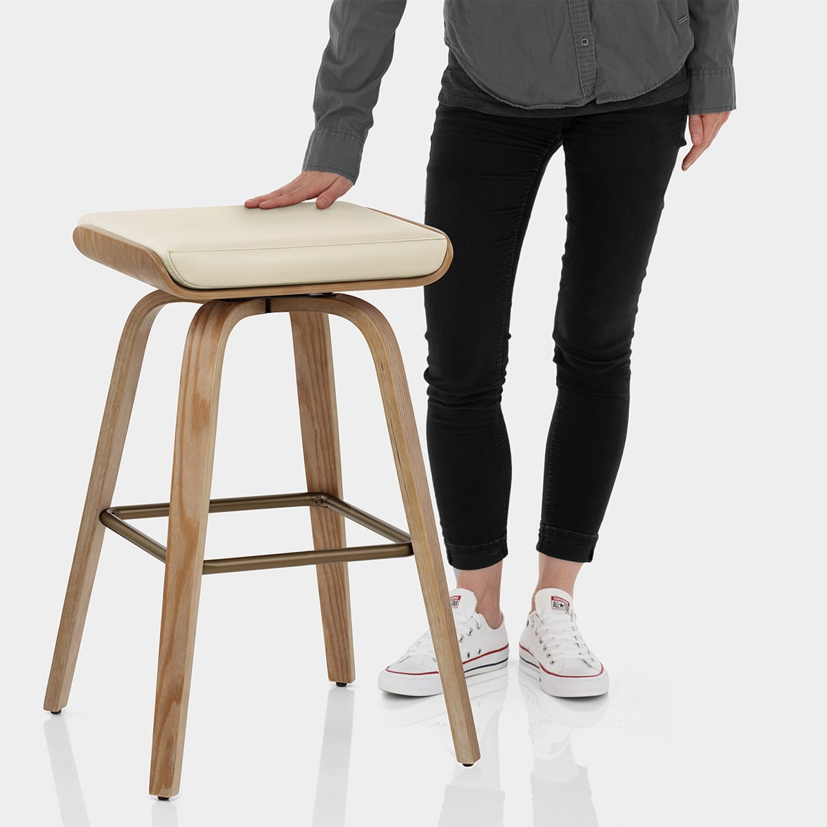 Remy Oak Stool Cream Real Leather Features Image