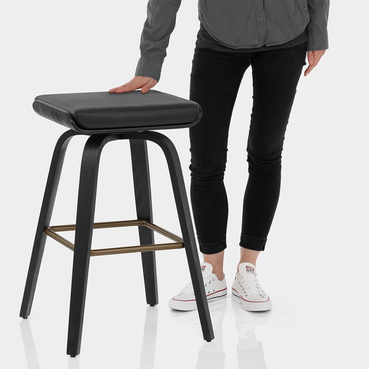 Remy Wooden Stool Black Real Leather Features Image