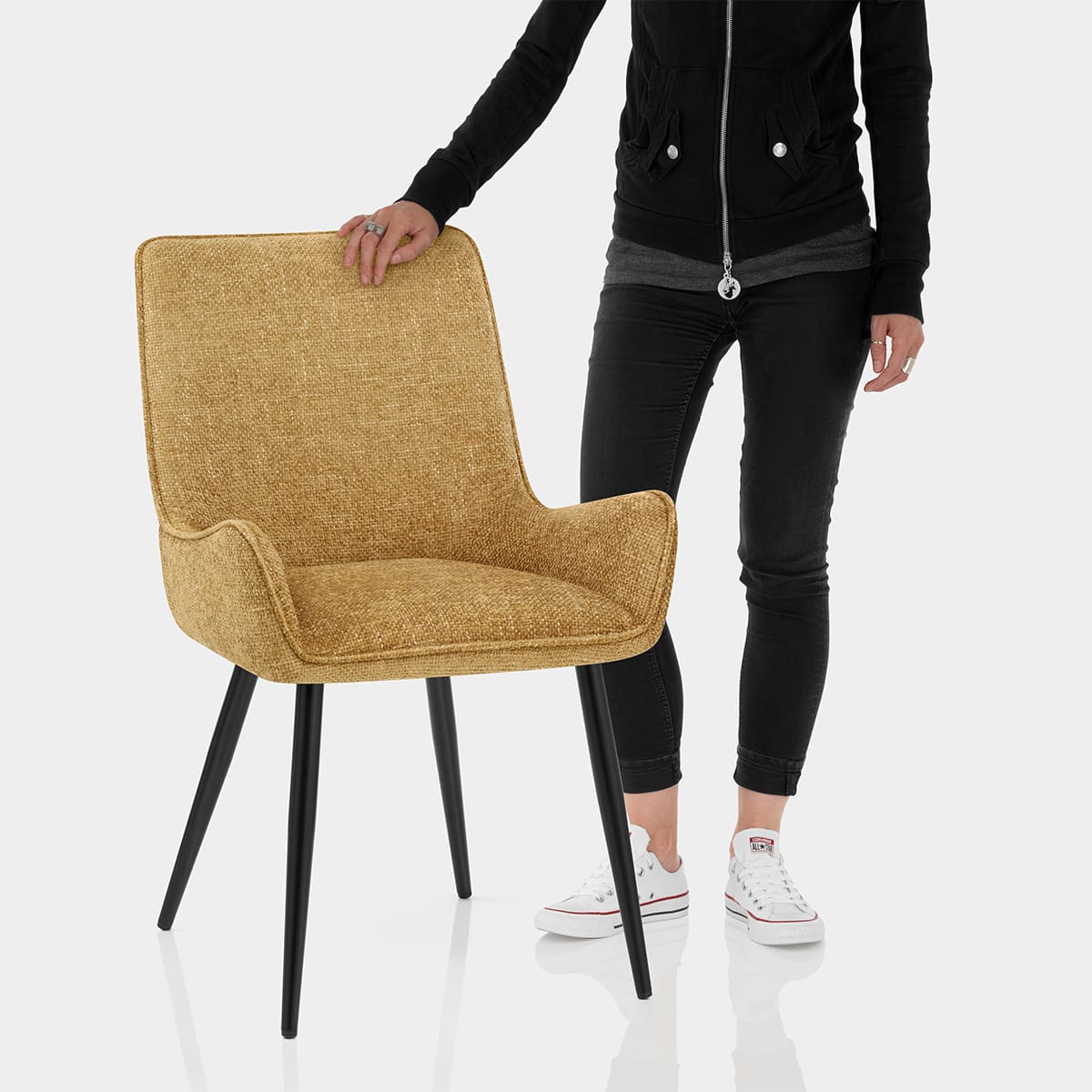 Rene Dining Chair Gold Fabric Features Image