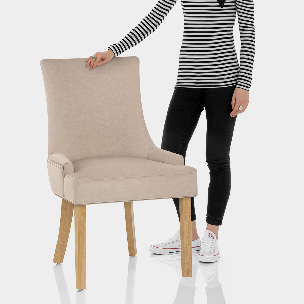 Richmond Oak Dining Chair Beige Fabric Features Image