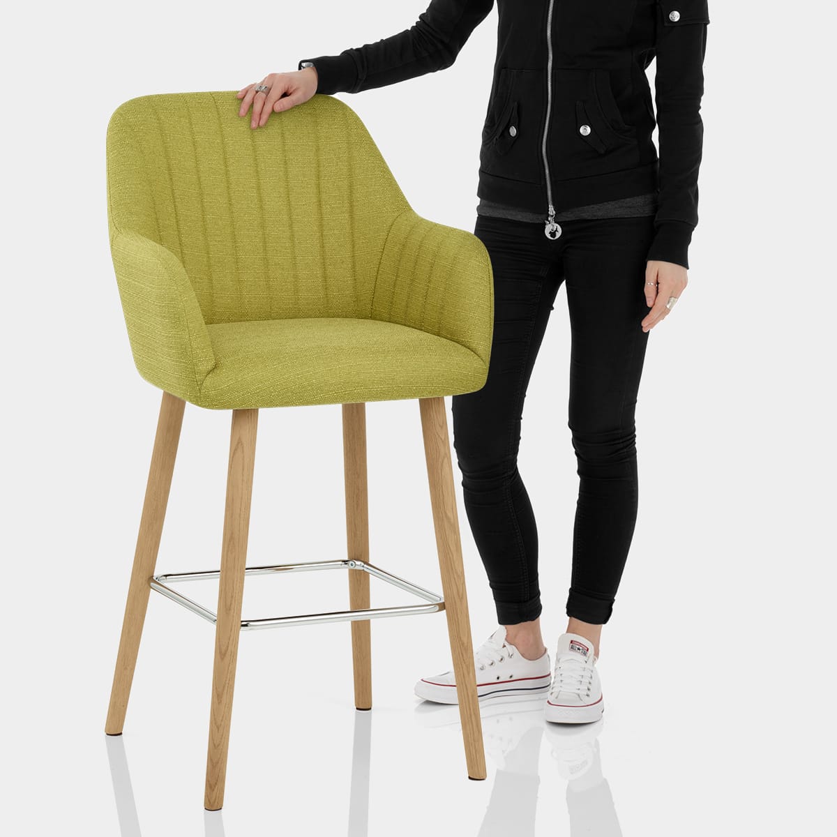 Rio Wooden Stool Green Fabric Features Image