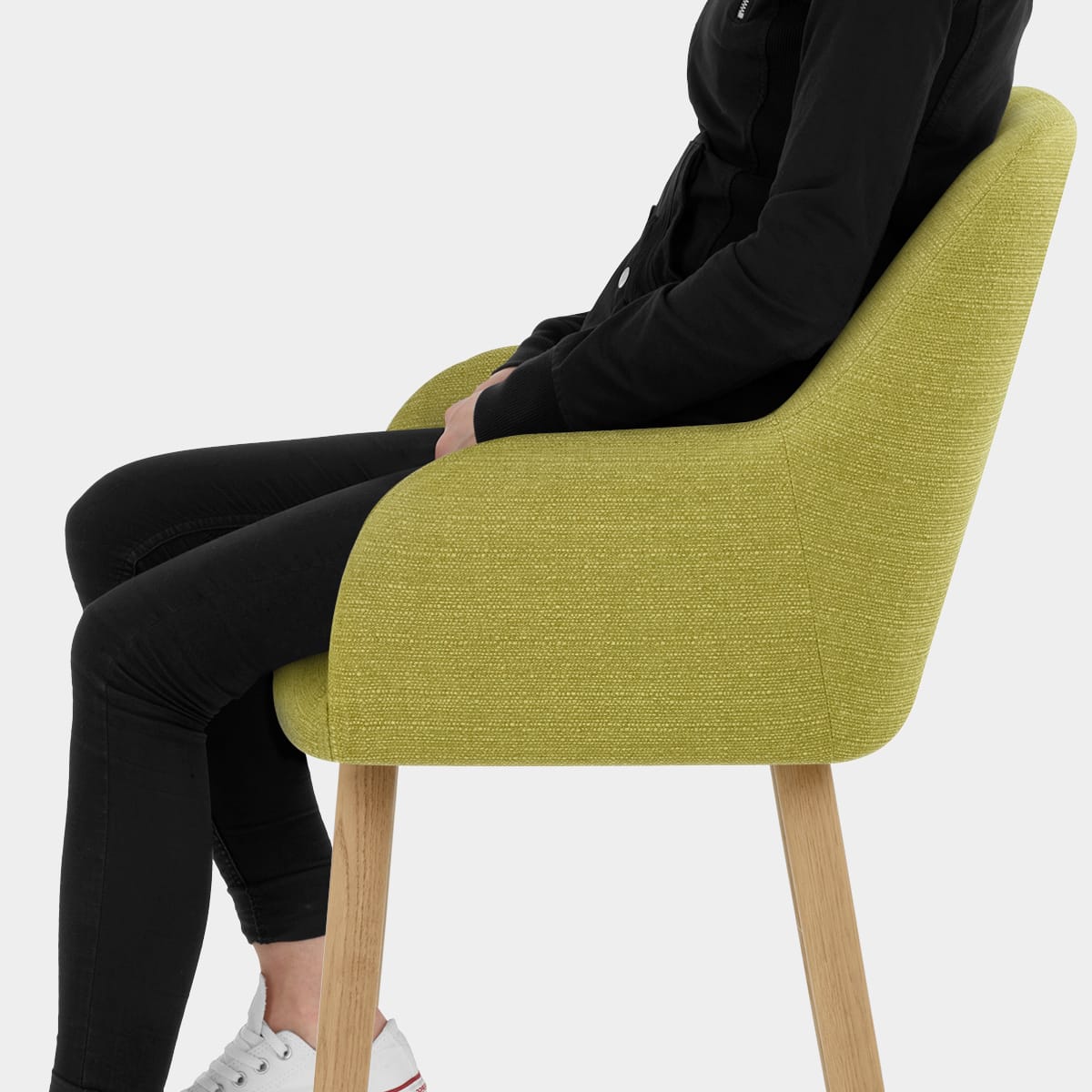 Rio Wooden Stool Green Fabric Seat Image