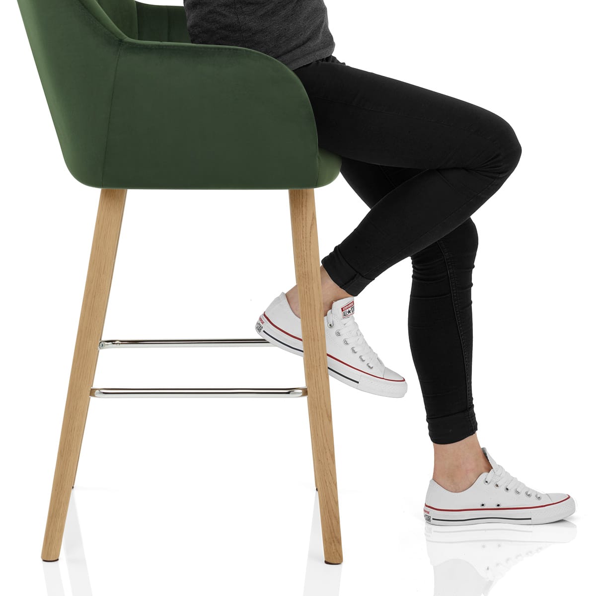 Rio Wooden Stool Green Velvet Frame Image