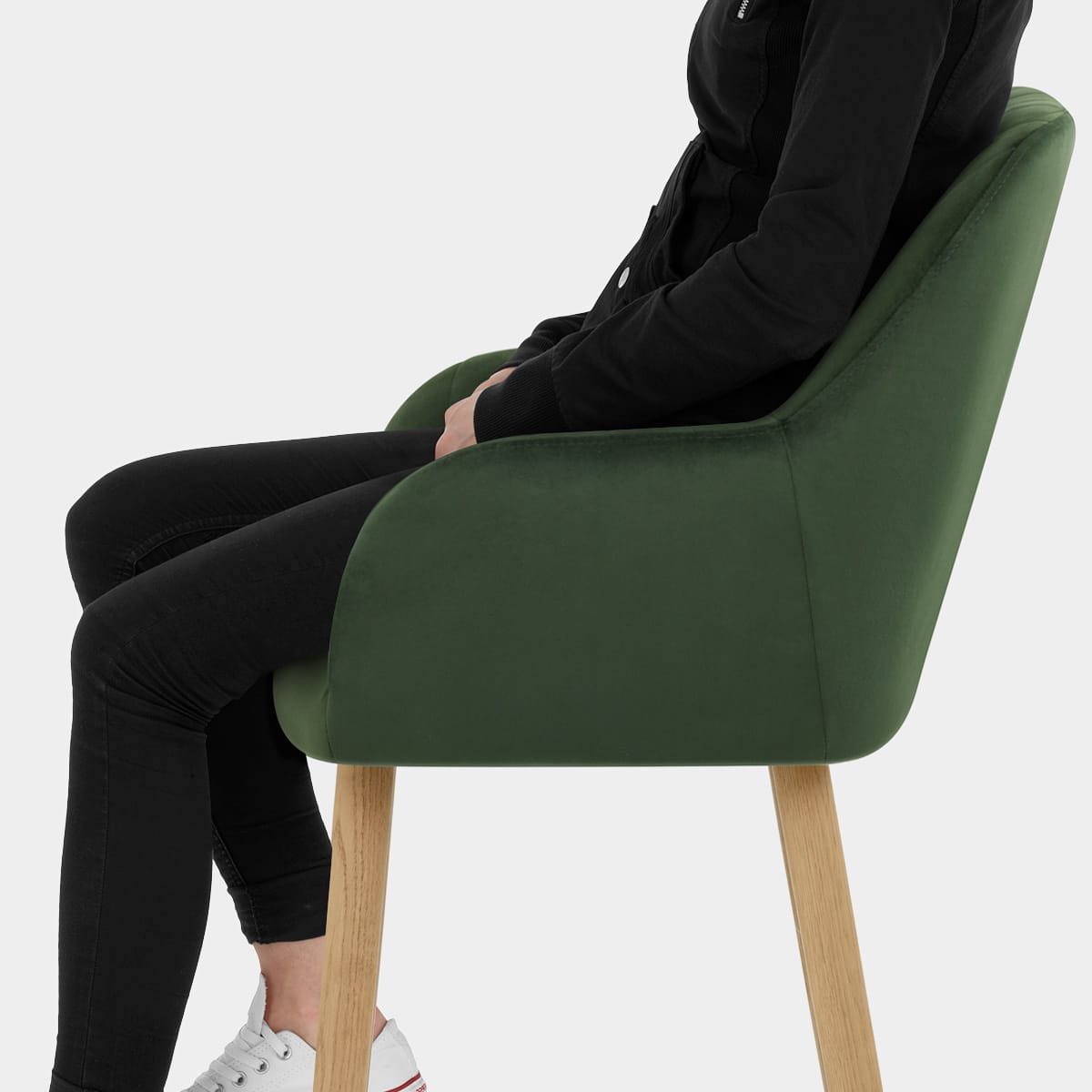 Rio Wooden Stool Green Velvet Seat Image