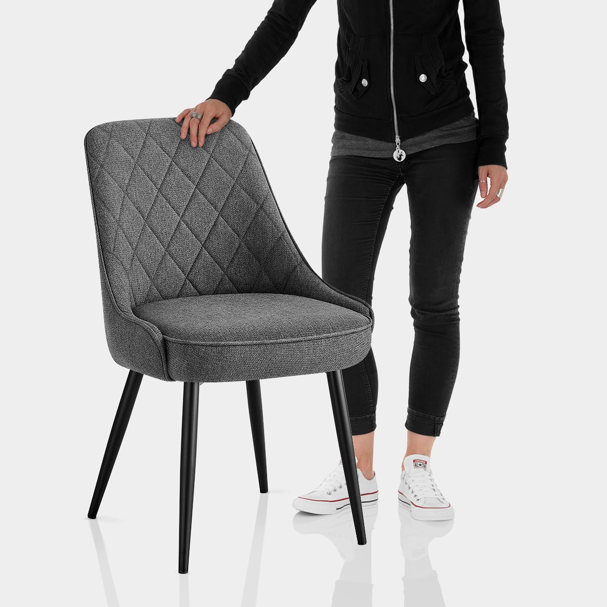 Robyn Dining Chair Charcoal Fabric Features Image