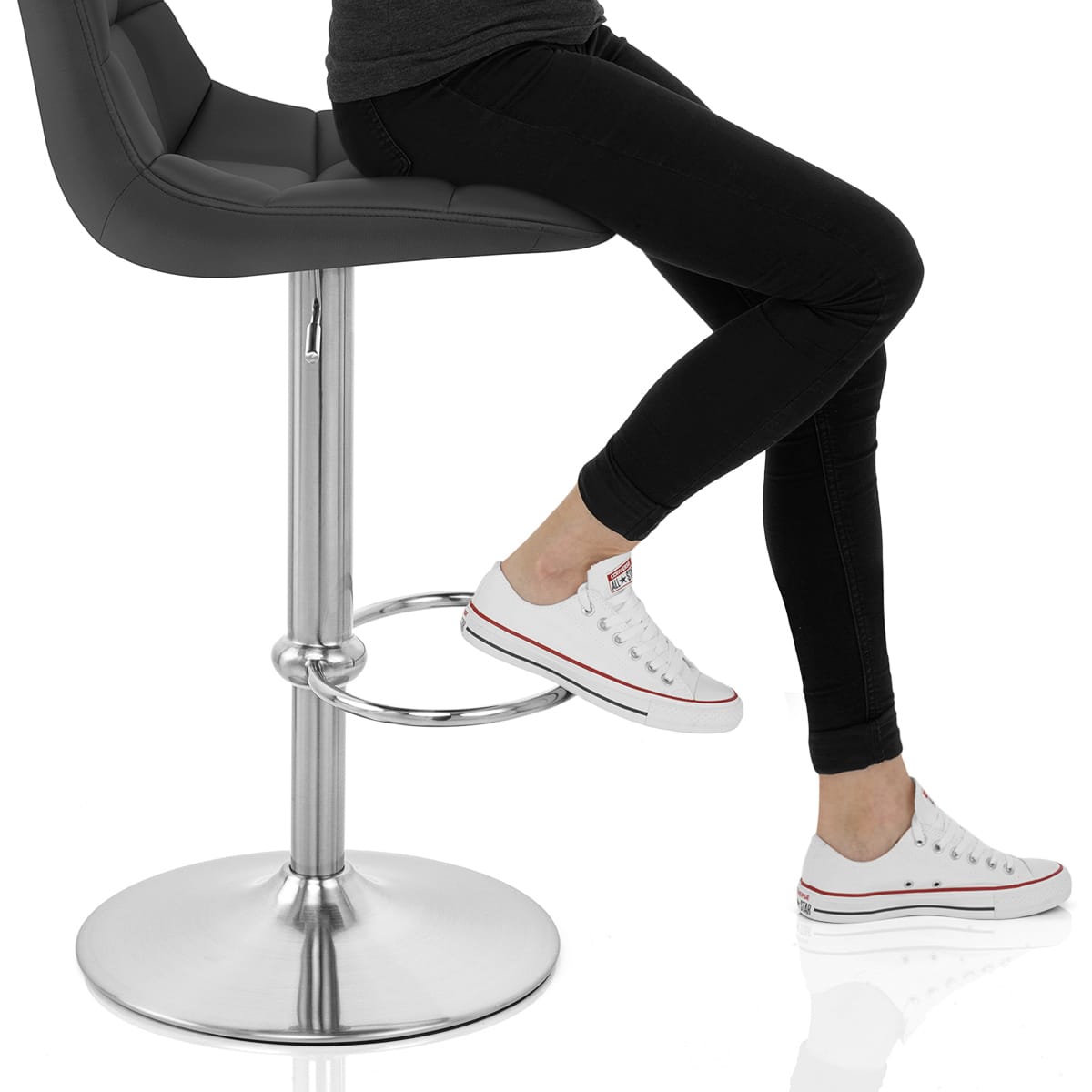 Rochelle Brushed Steel Stool Black Frame Image