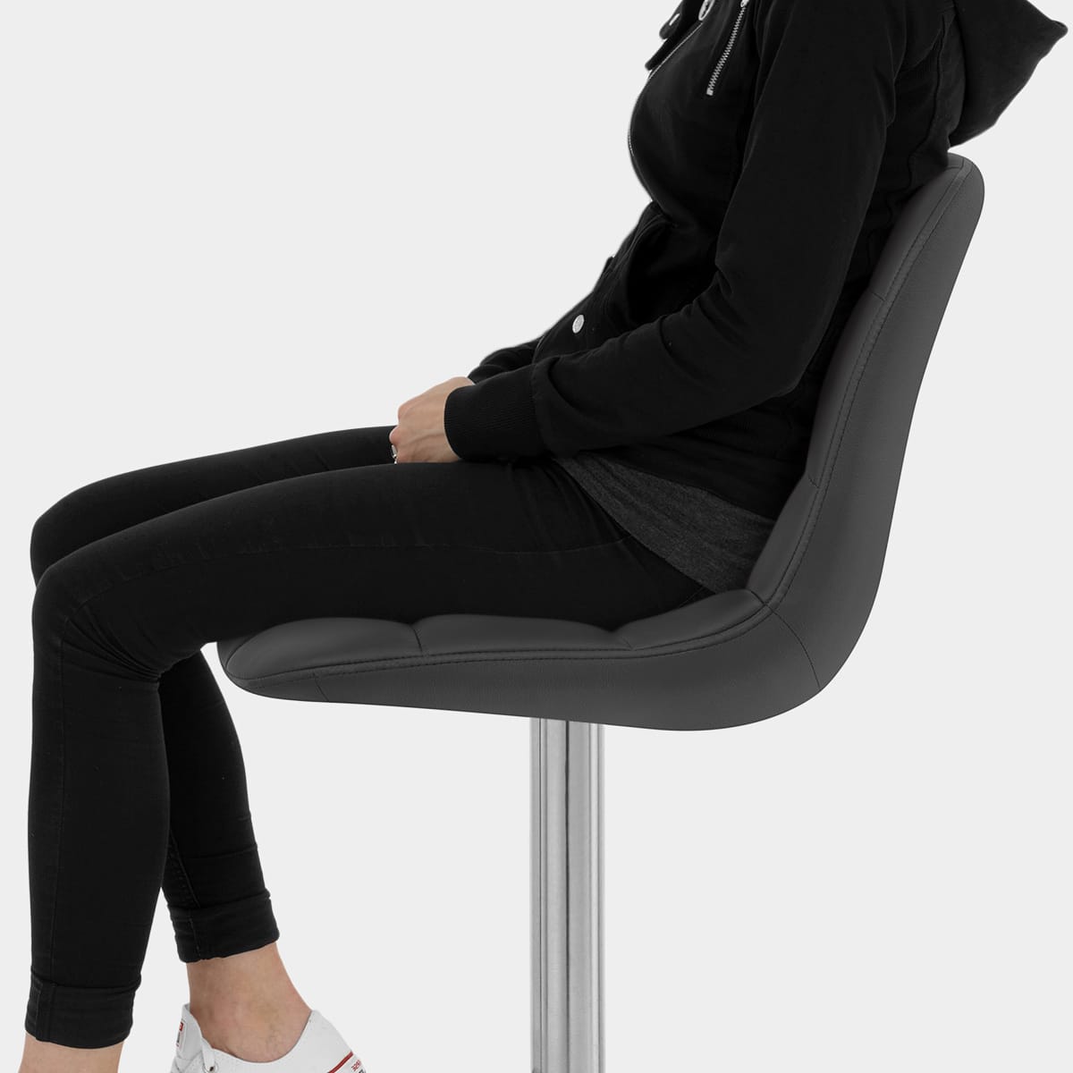 Rochelle Brushed Steel Stool Black Seat Image