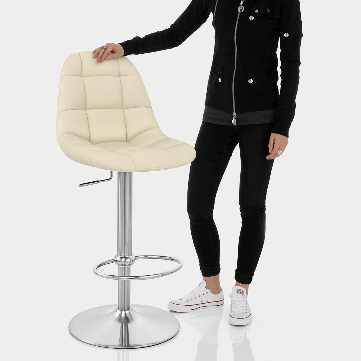 Rochelle Brushed Steel Stool Cream Features Image