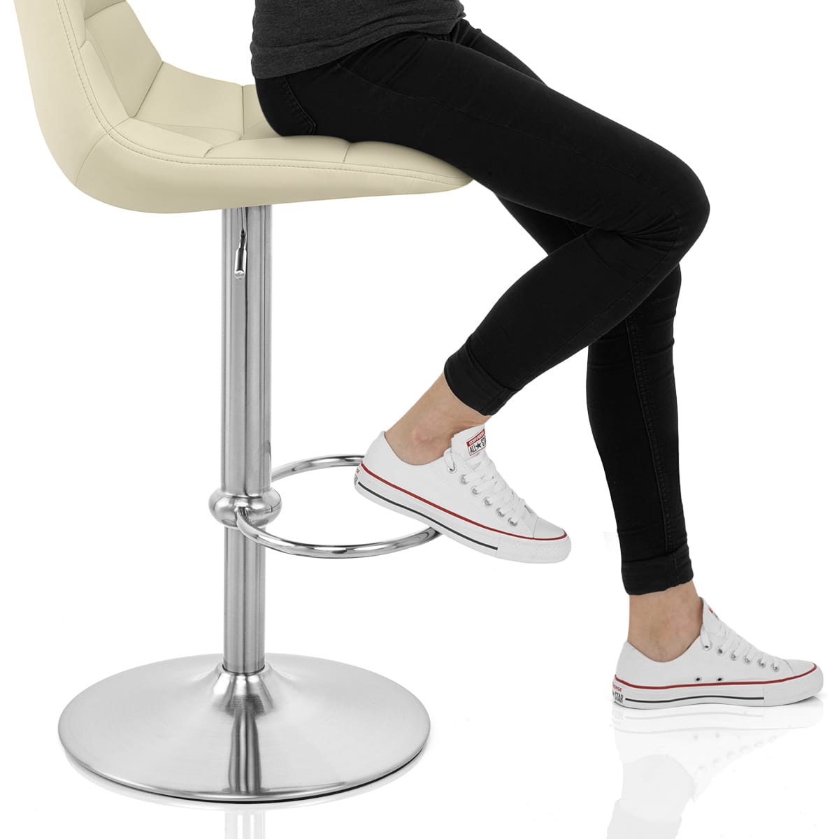 Rochelle Brushed Steel Stool Cream Frame Image