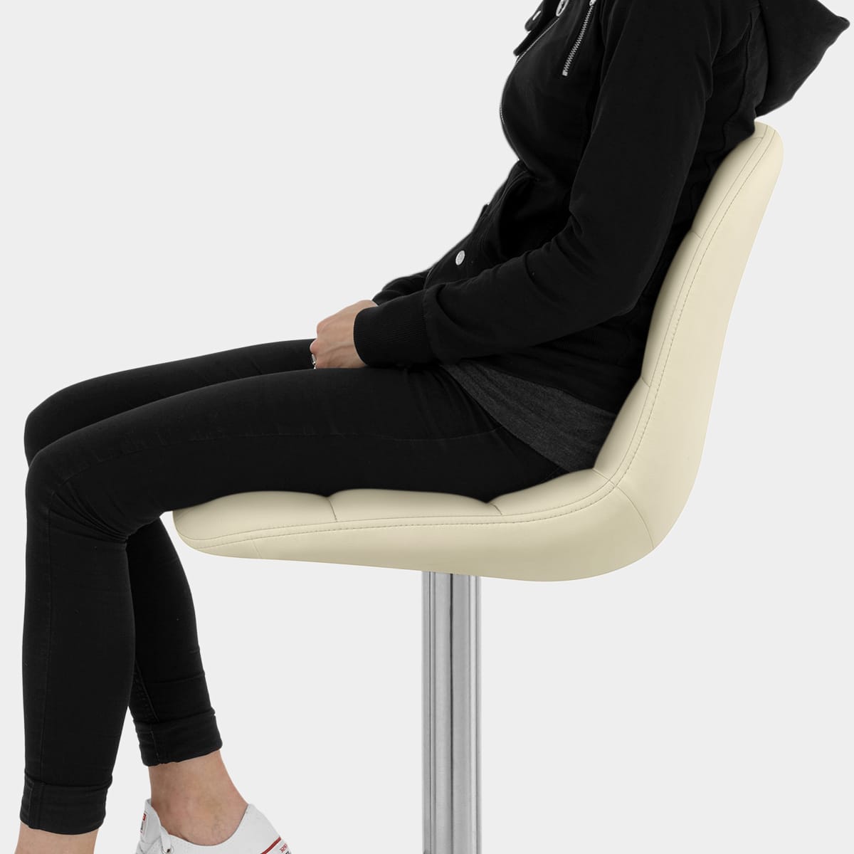 Rochelle Brushed Steel Stool Cream Seat Image