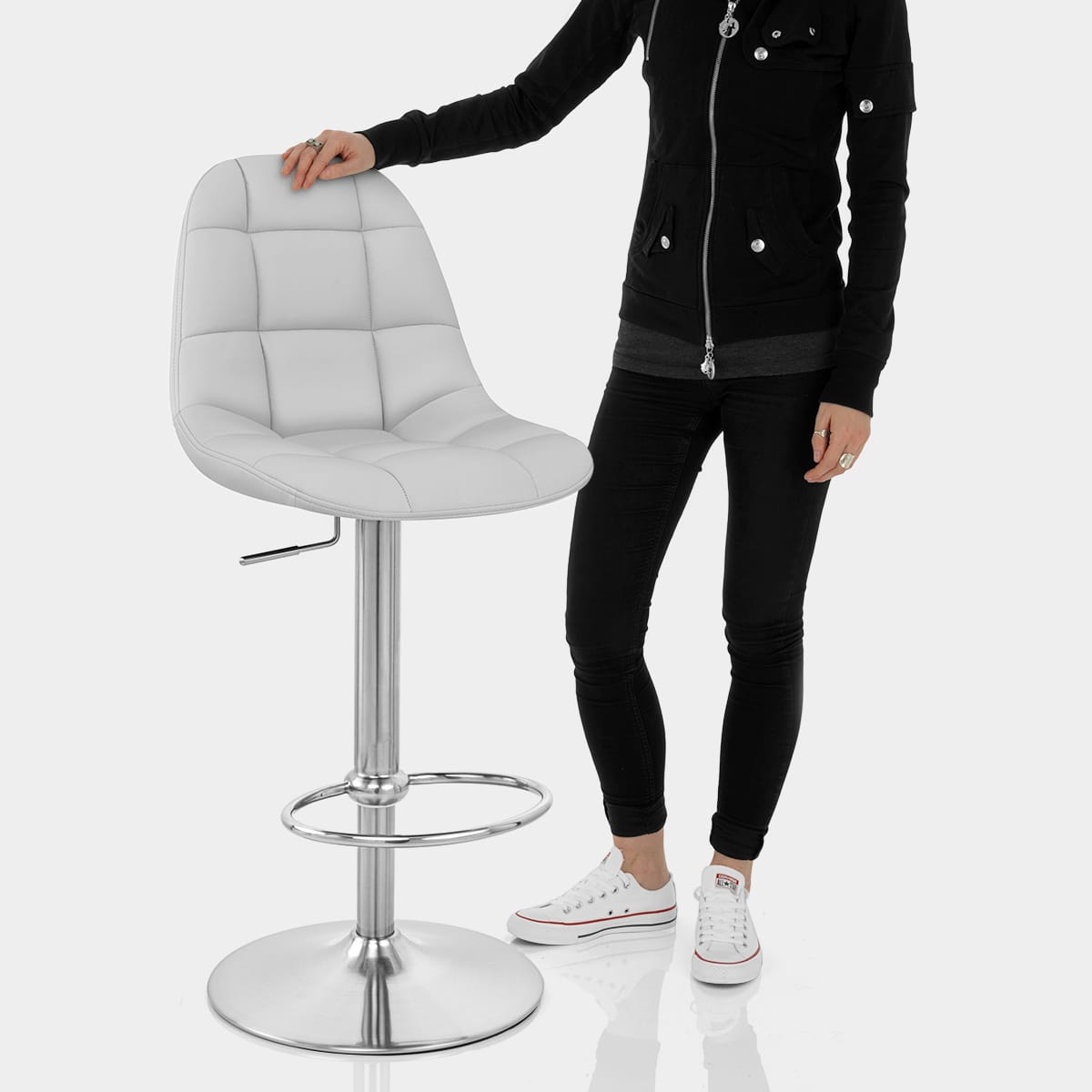 Rochelle Brushed Steel Stool Grey Features Image