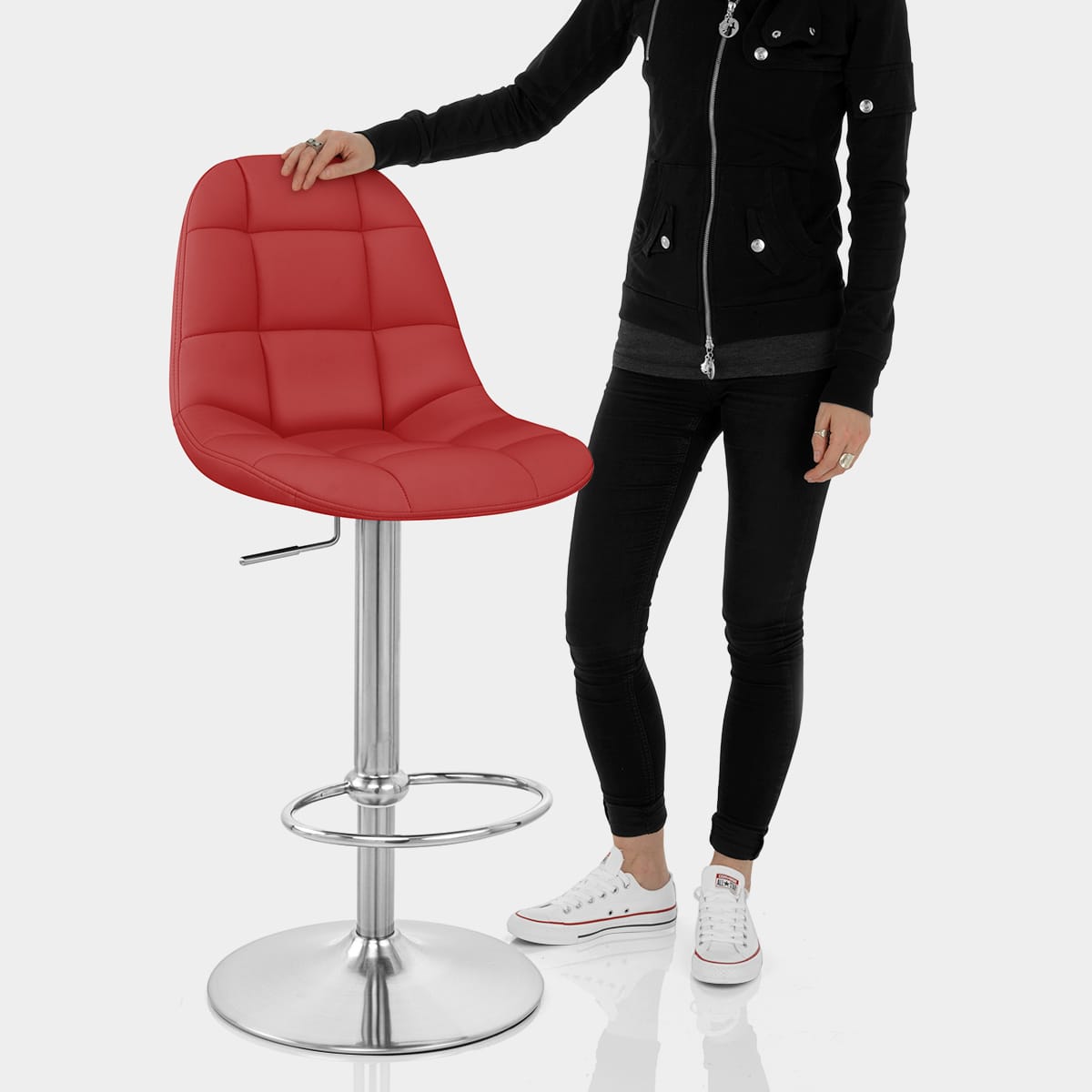 Rochelle Brushed Steel Stool Red Features Image