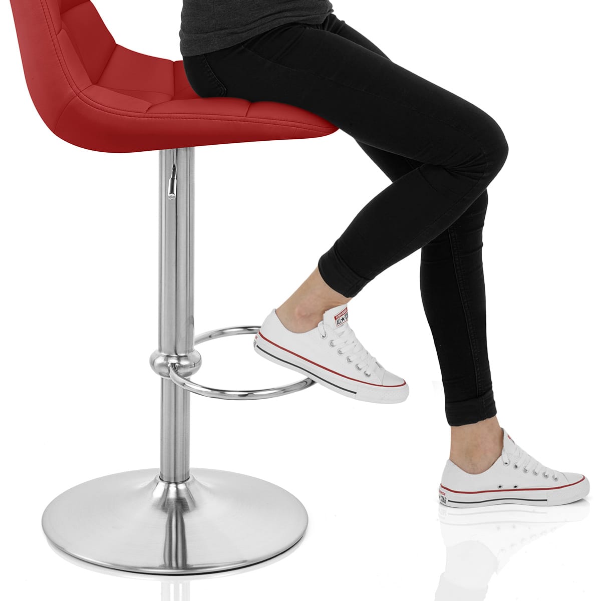 Rochelle Brushed Steel Stool Red Frame Image