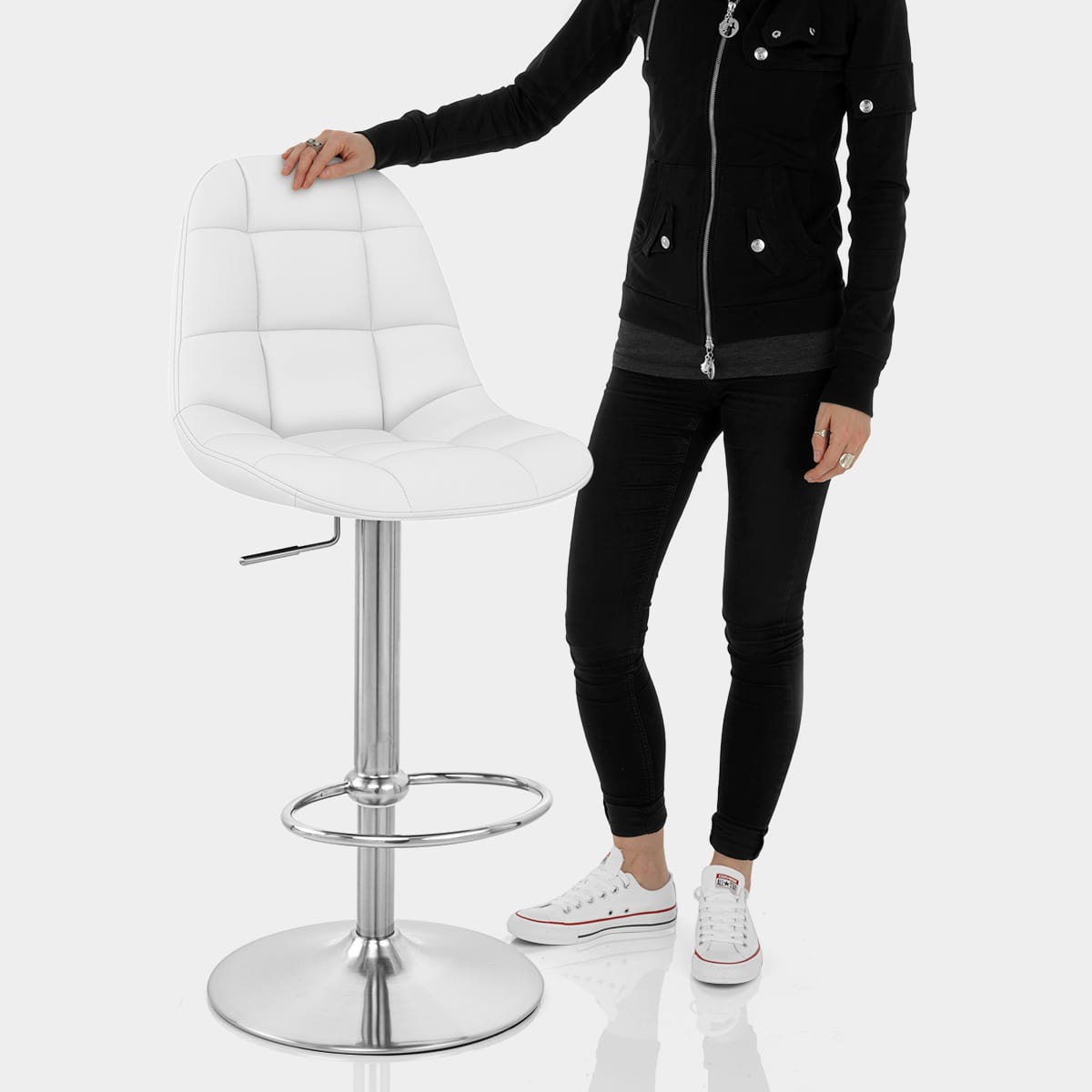 Rochelle Brushed Steel Stool White Features Image