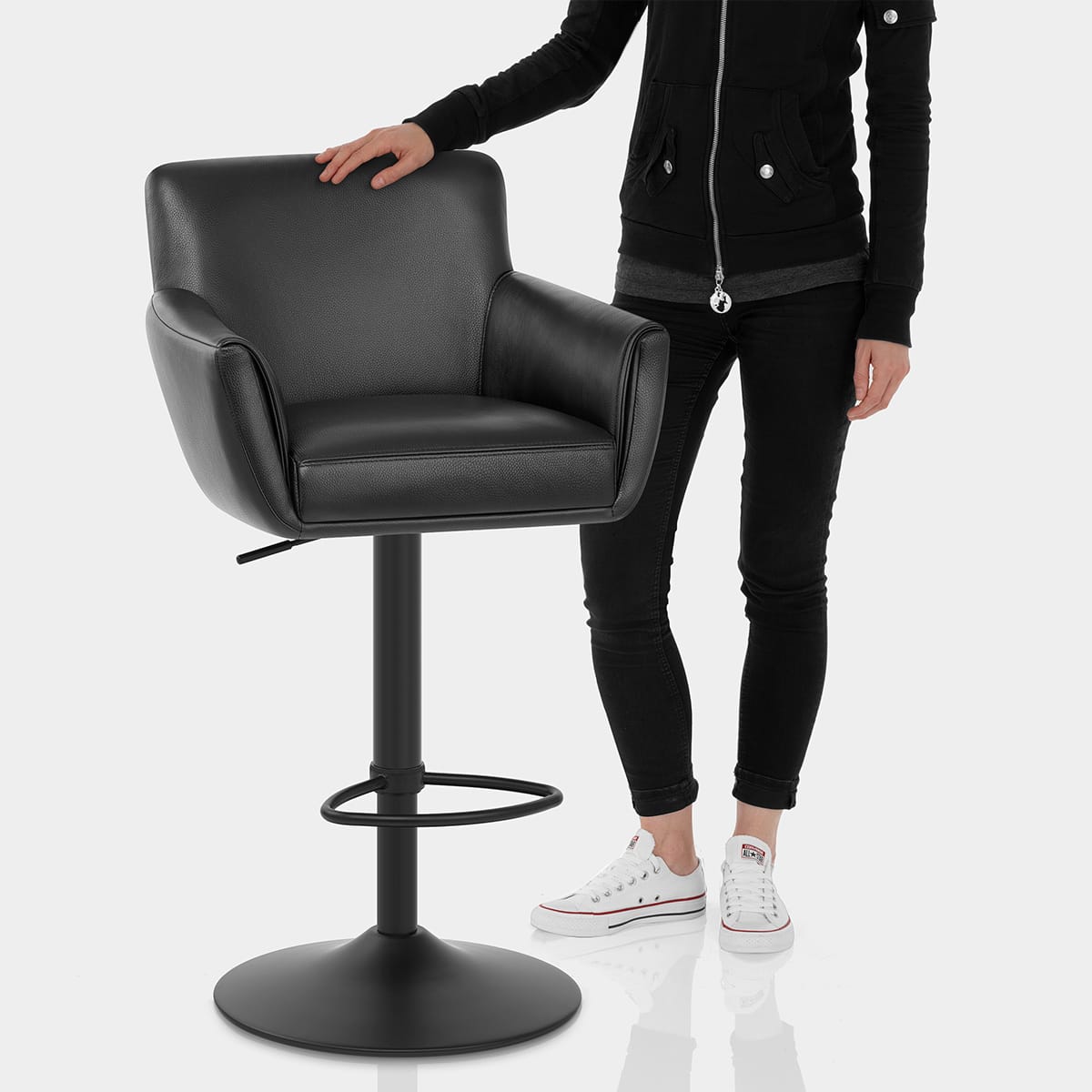 Rome Real Leather Gas Lift Stool Black Features Image