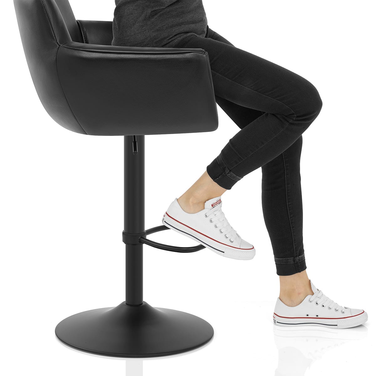 Rome Real Leather Gas Lift Stool Black Frame Image