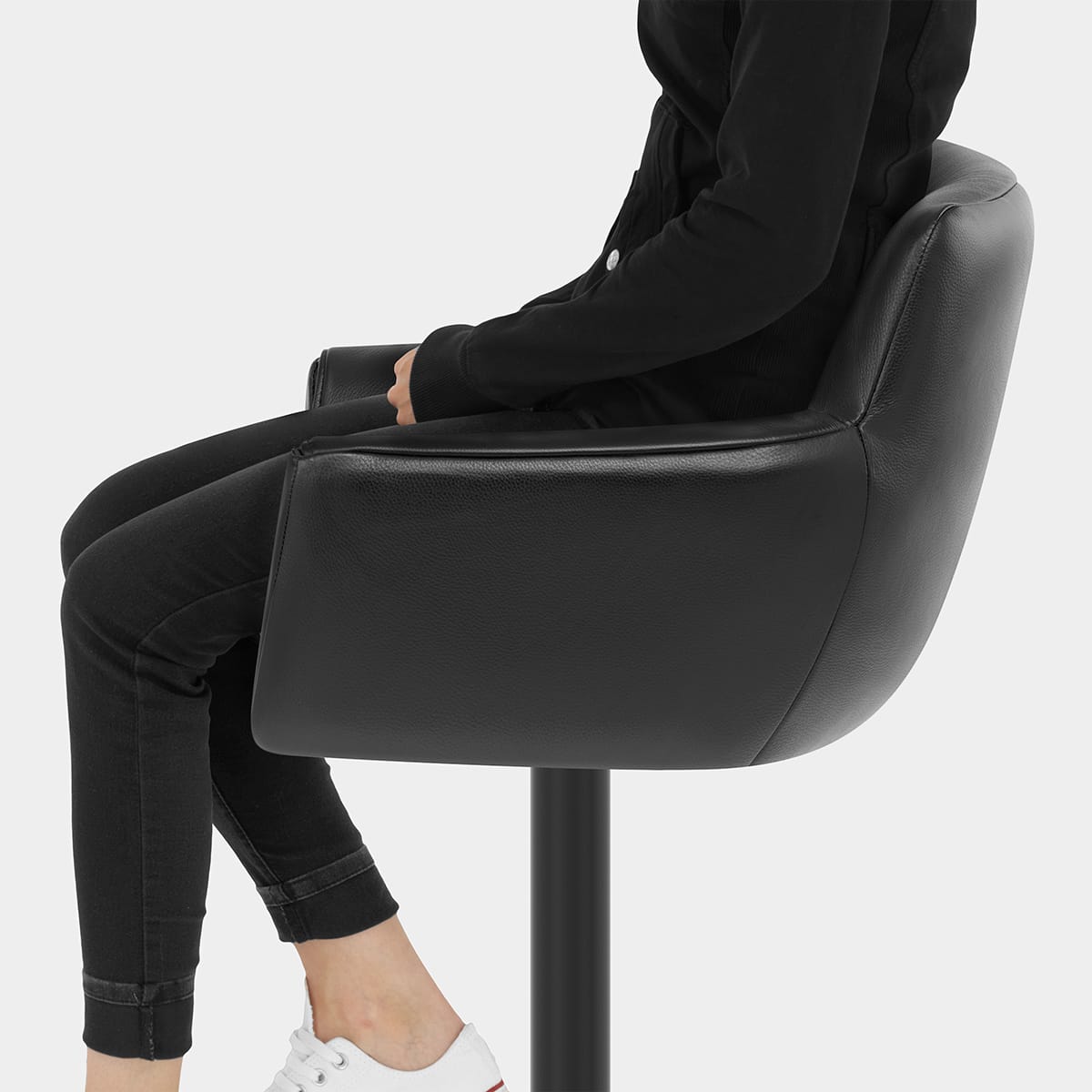 Rome Real Leather Gas Lift Stool Black Seat Image