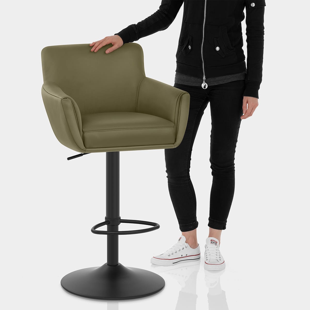 Rome Real Leather Gas Lift Stool Green Features Image