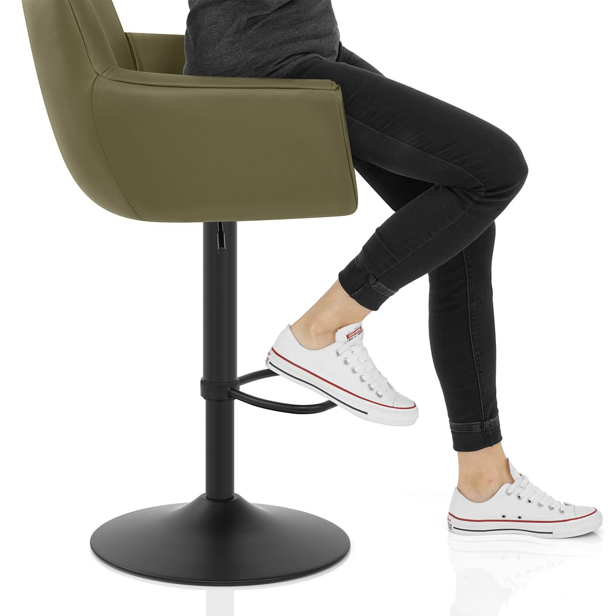 Rome Real Leather Gas Lift Stool Green Frame Image