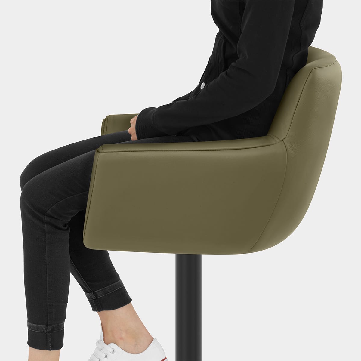 Rome Real Leather Gas Lift Stool Green Seat Image