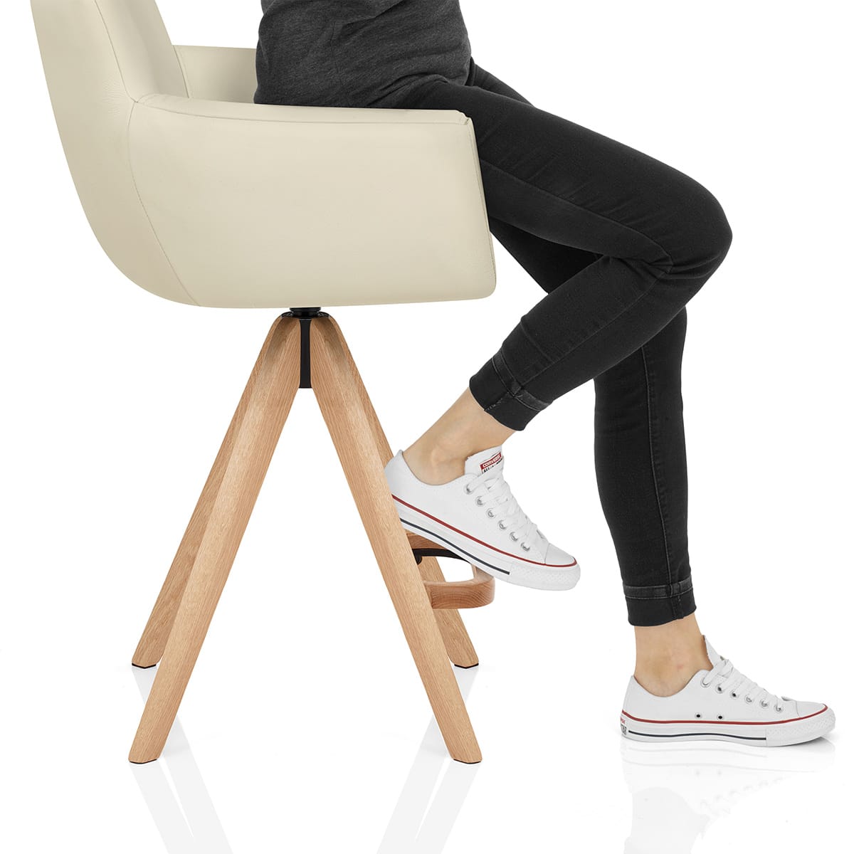 Rome Real Leather Wooden Stool Cream Frame Image