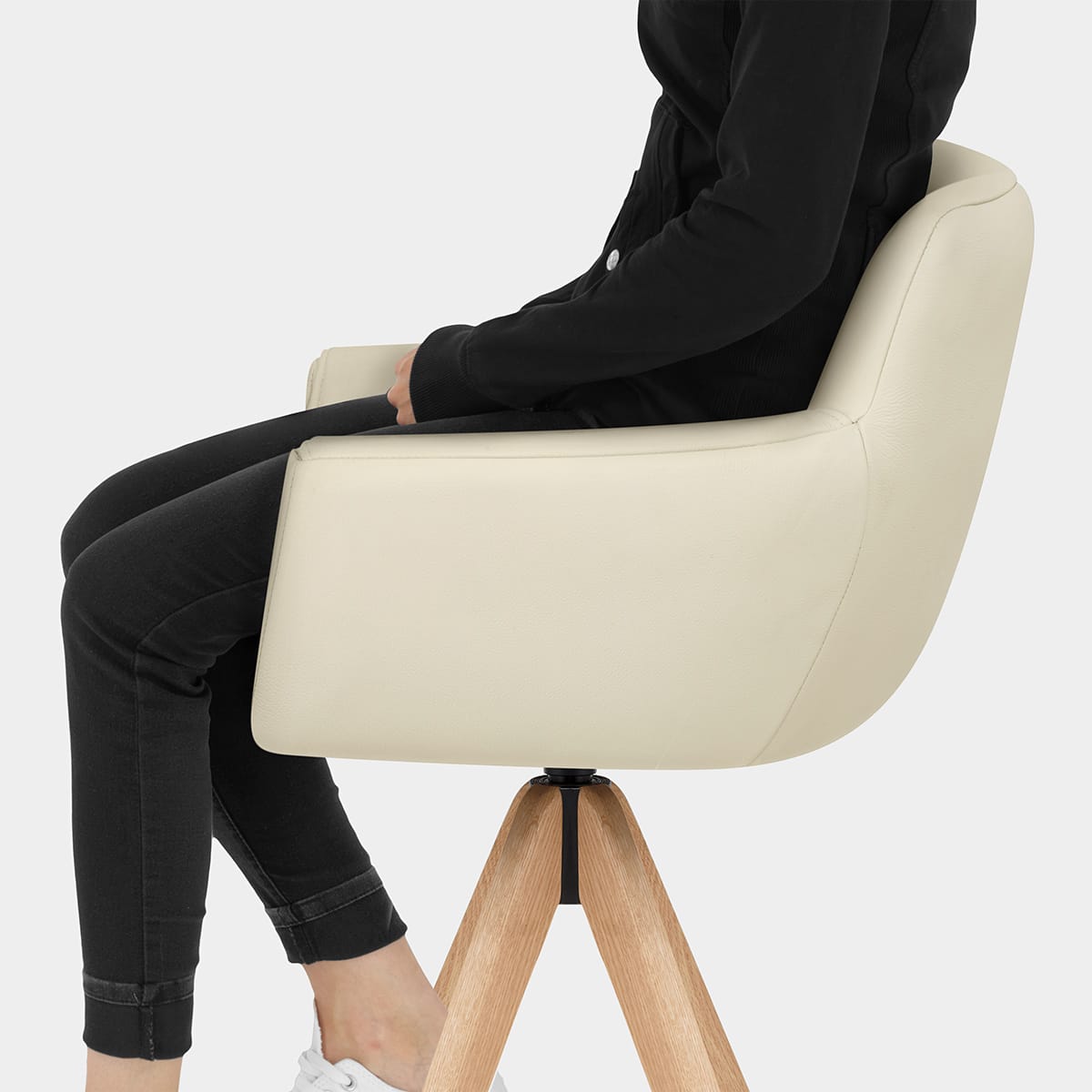 Rome Real Leather Wooden Stool Cream Seat Image