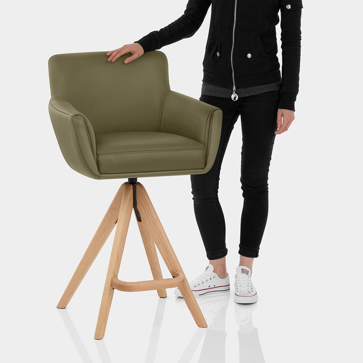 Rome Real Leather Wooden Stool Green Features Image