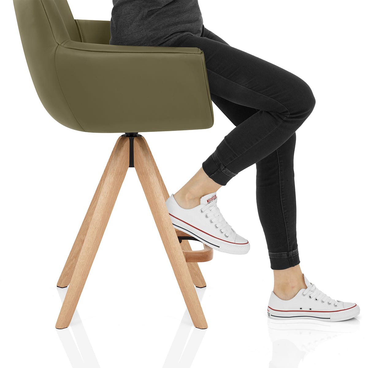 Rome Real Leather Wooden Stool Green Frame Image