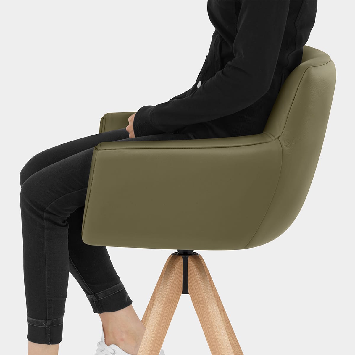 Rome Real Leather Wooden Stool Green Seat Image