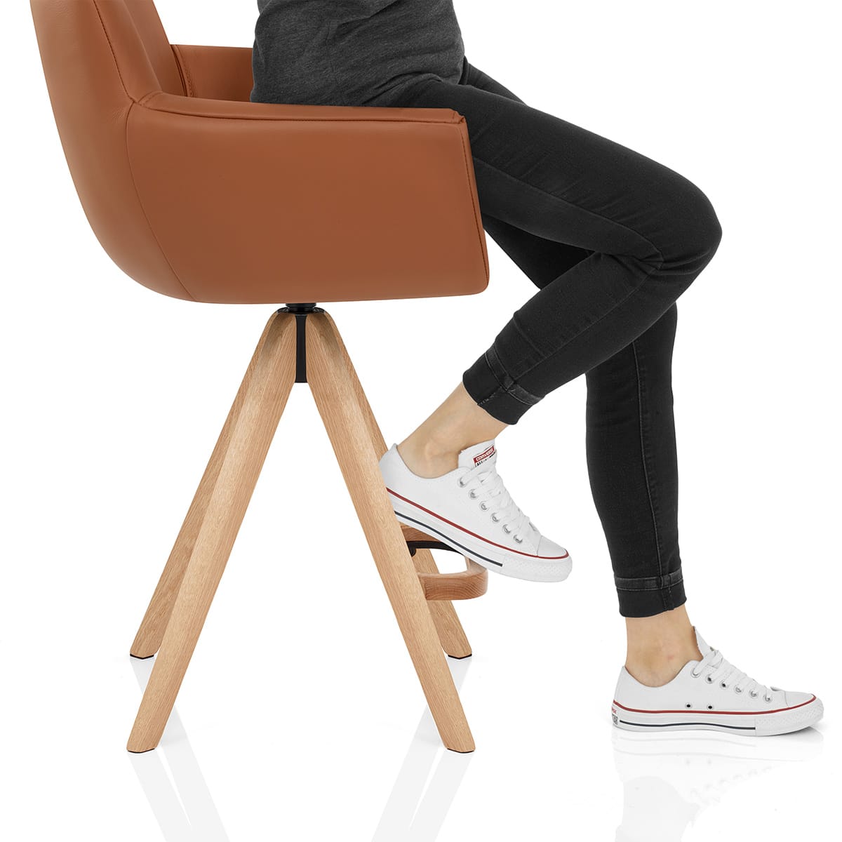 Rome Real Leather Wooden Stool Tan Frame Image