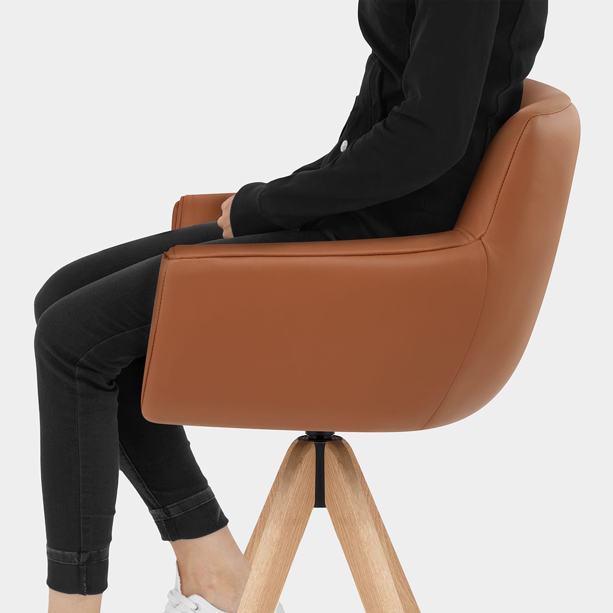 Rome Real Leather Wooden Stool Tan Seat Image