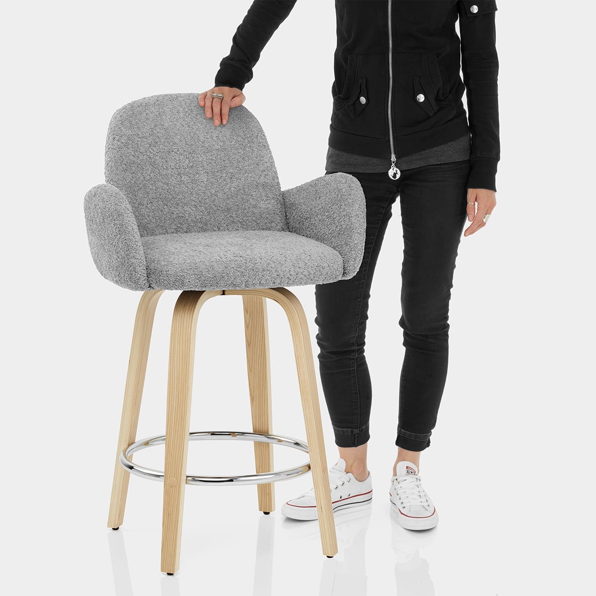 Romeo Bar Stool Light Grey Boucle Features Image