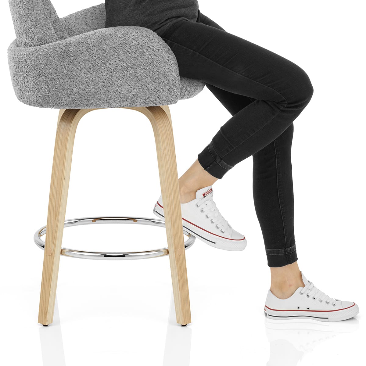 Romeo Bar Stool Light Grey Boucle Frame Image