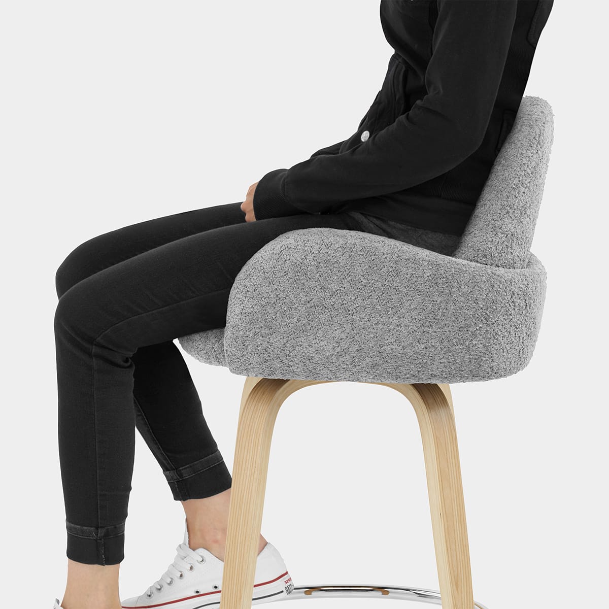 Romeo Bar Stool Light Grey Boucle Seat Image