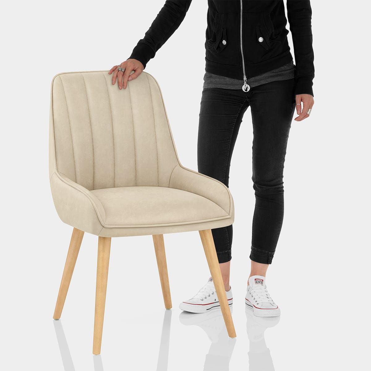 Rosa Oak Dining Chair Beige Features Image